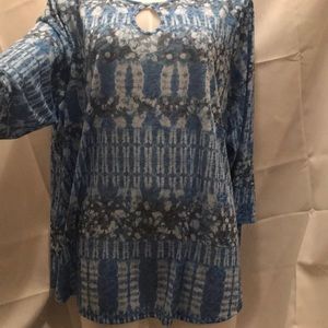 Ruby Rd. Blue Patterned Short Sleeve Top